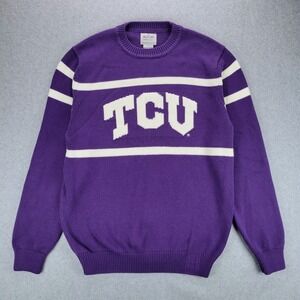 Hillflint TCU Sweater Mens Large Purple Striped‎ Knit Pullover Horned Frogs